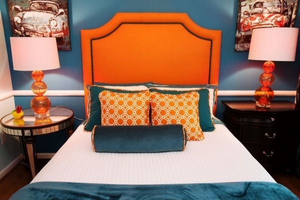 orange headboard bedroom decorating ideas side table lamps
