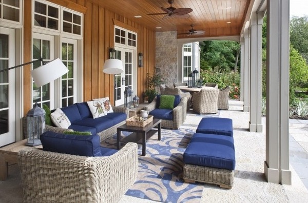 patio design outdoor furniture blue chair decorative pillows