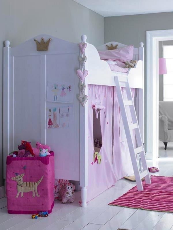 princess bunk bed idea white pink wooden ladder