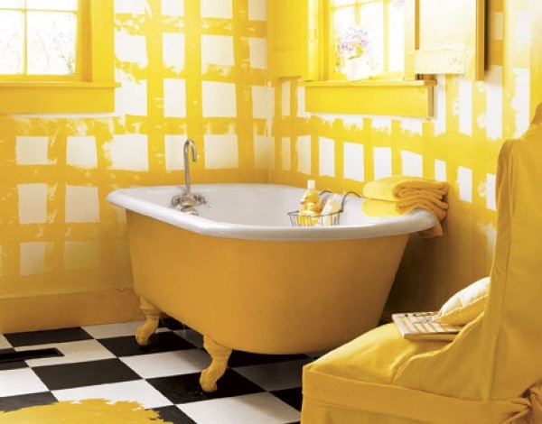 retro bathroom design yellow color tub