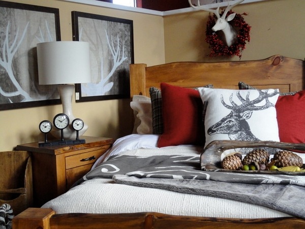 rustic ideas deer decorative pillow wooden bed