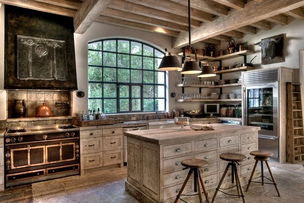 rustic furniture ideas kitchen design wood cabinets ceiling beams open shelves