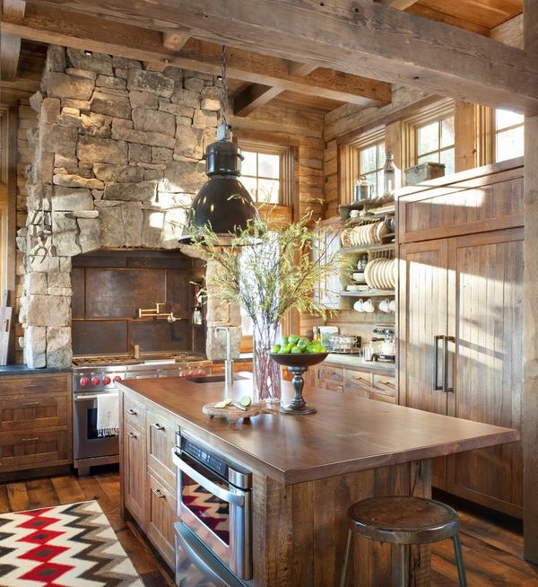 rustic furniture kitchen design ideas stone fireplace wood furniture ceiling beams