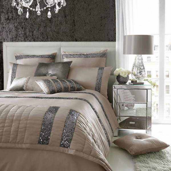 satin gray beige luxury duvet cover set stylish bedroom design ideas