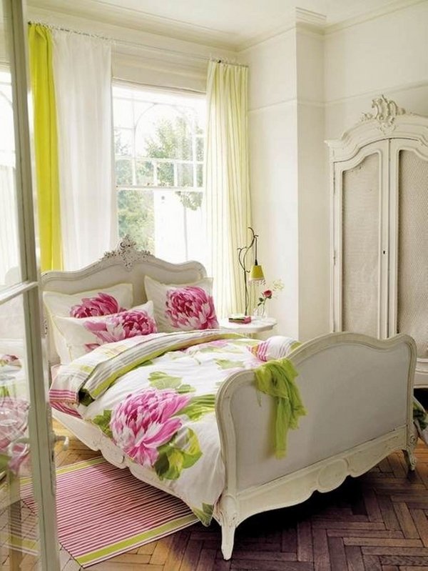 shabby chic bedroom design floral bedding set wardrobe armoire