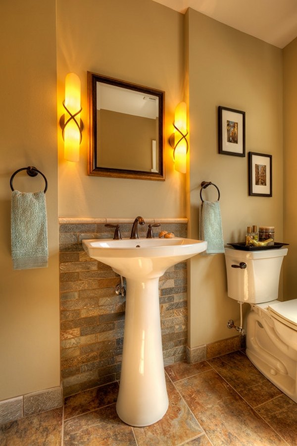 small bathroom design ideas elegant pedestal sink wall sconces 