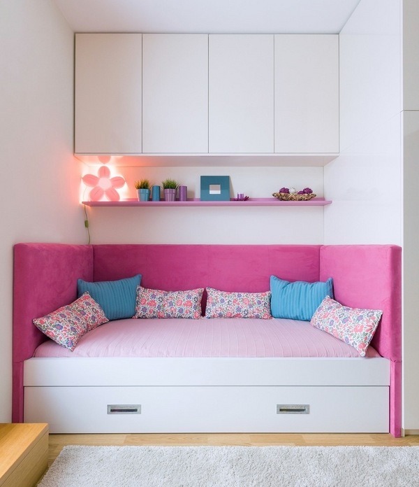 small girl bedroom furniture bed white cabinets pink padding