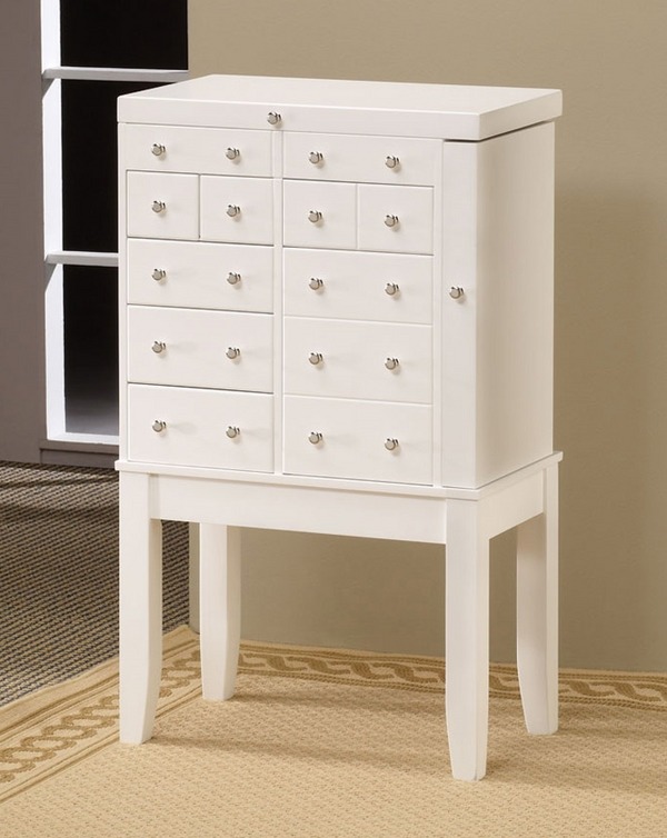 standing armoire white wood small drawers