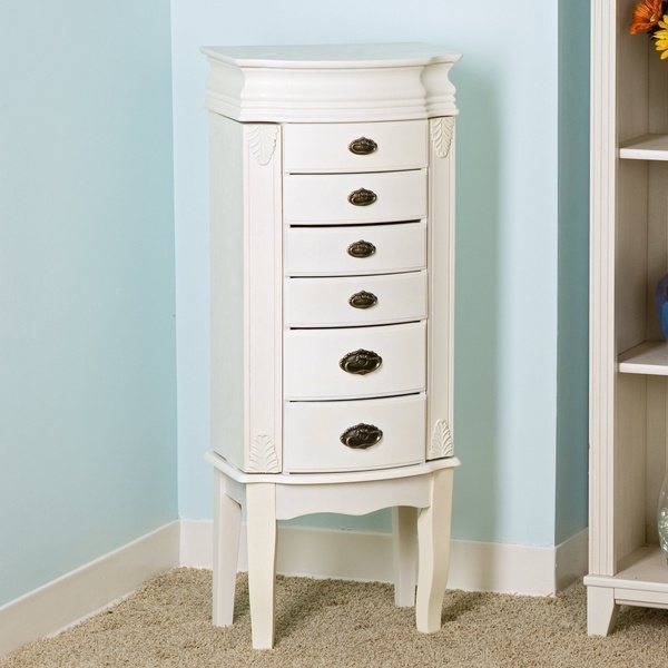 standing jewelry armoire white wood
