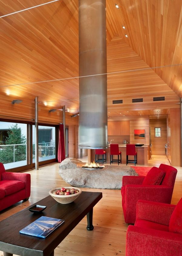 stunning fireplace design massive rock modern home interior design