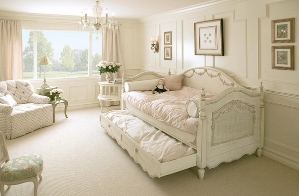 stylish girl bedroom vintage style bed with trundle armchair 