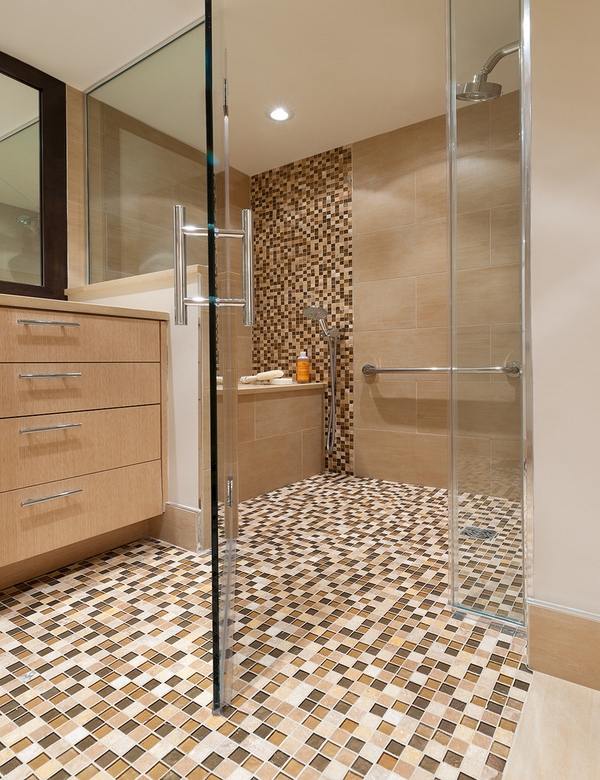 walk in shower ideas frameless doors mosaic tiles