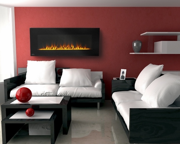 wall mount flame effect contemporary living room design ideas