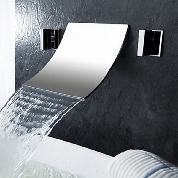wall mount waterfall faucet ideas white vessel sink modern bathroom