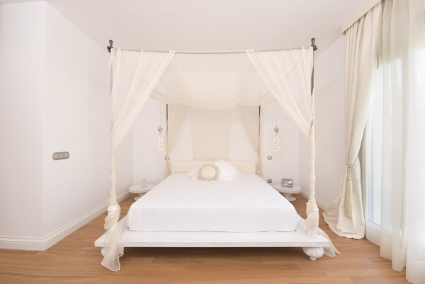 white canopy bed white platform romantic bedroom