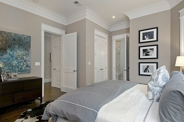 white decorative crown molding master bedroom interior design