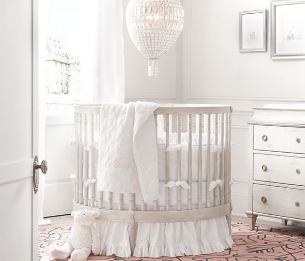 white nursery room furniture round crib baby bedding set