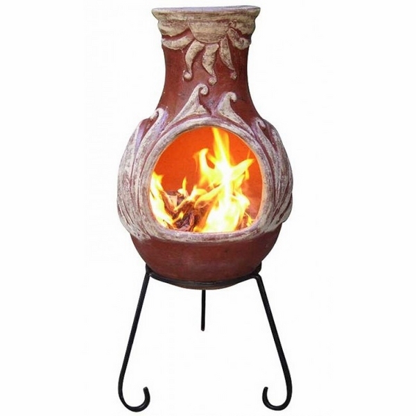wood burning fireplace small clay chiminea