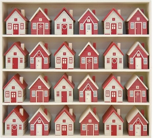wooden advent calendar winter village red white colors