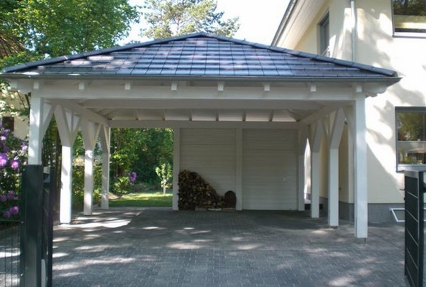 wooden carport two cars driveway