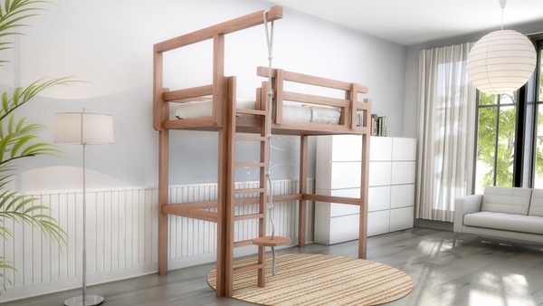 wooden loft bed with climbing rope contemporary kids room furniture