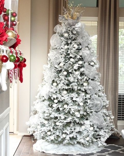 Beautiful white flocked christmas tree decoration
