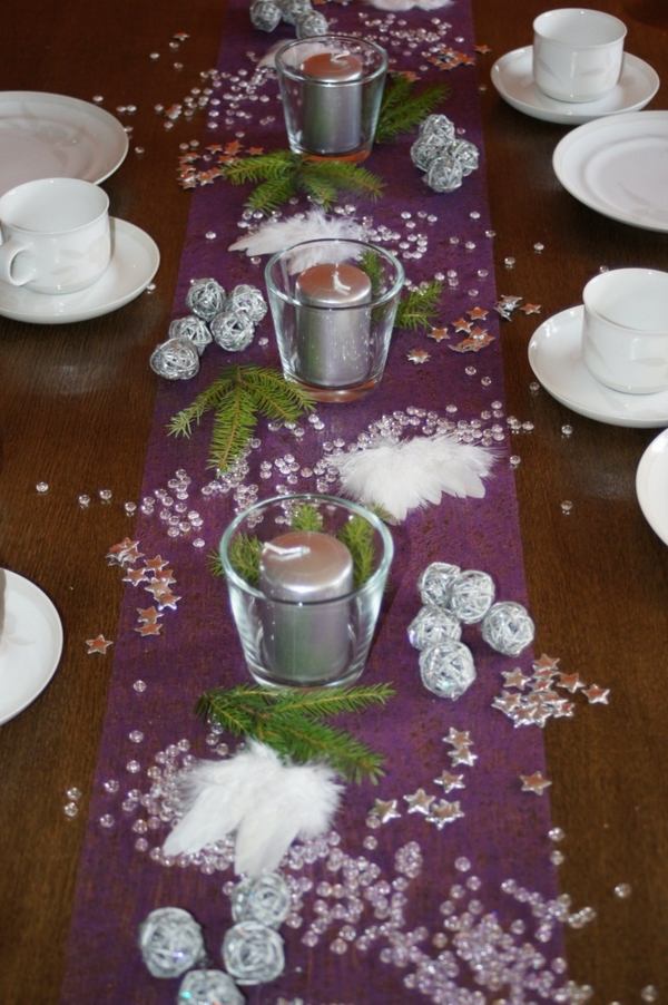  decoration purple table runner silver ornaments angel wings