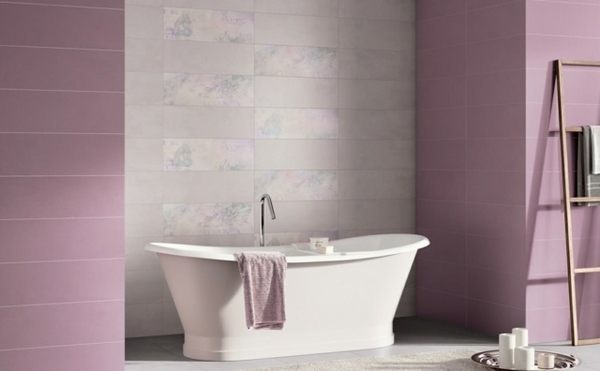 bathroom-tiles-purple-gray-color-floral-motifs-freestanding-bathtub
