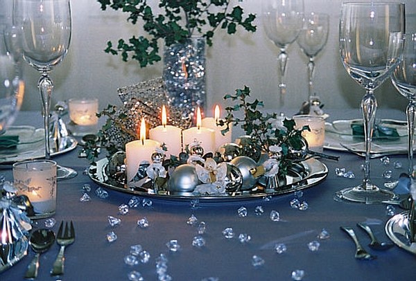 stylish Christmas table decoration silver blue