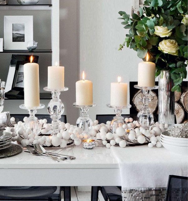 white decoration ideas candles garland ornaments 