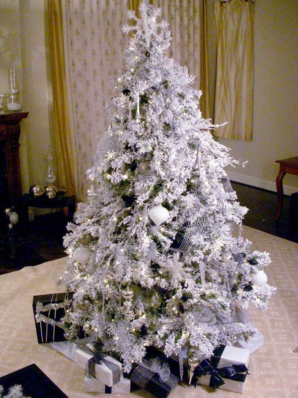 white christmas tree decoration white ornaments ribbons