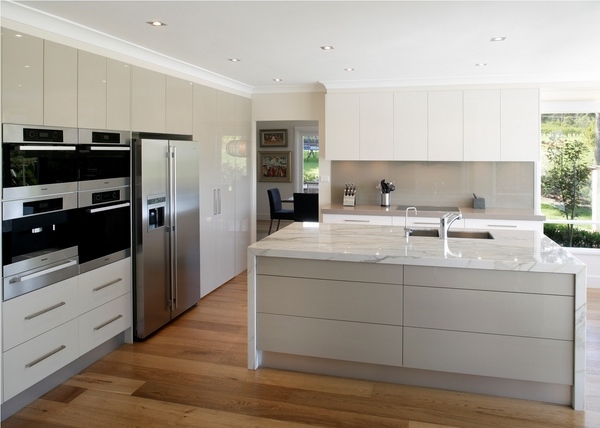 white wood flooring modern kitchen design