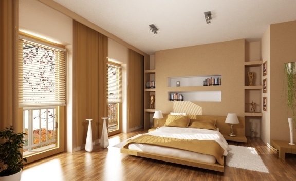 neutral color scheme interior design platform bed