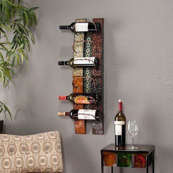 Classic design wine rack metal colored glass