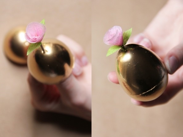 Creative egg decoration ideas spray painted golden easter eggs paper flowers