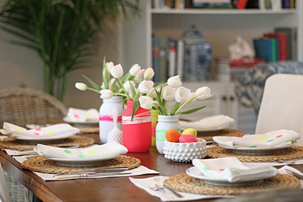 DIY decoration white tulips colorful jars