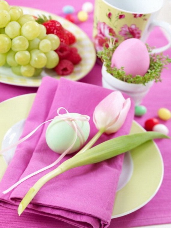 Easter table decorations pink napkin tulip easter egg