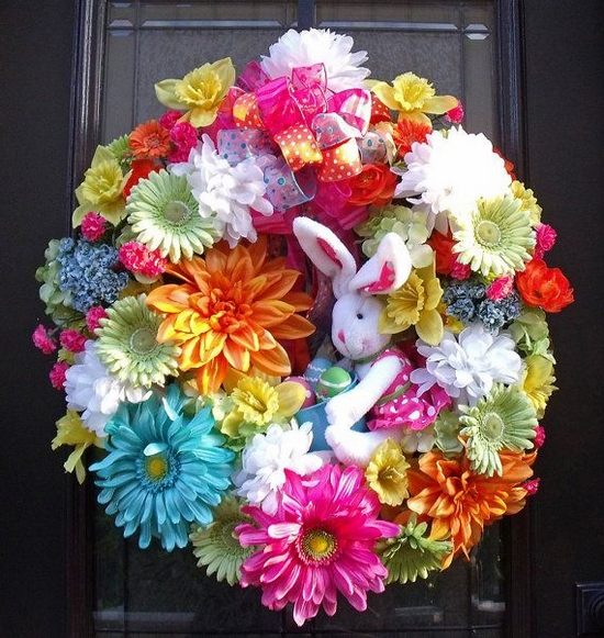 Easter wreaths with flowers front door decoration ideas