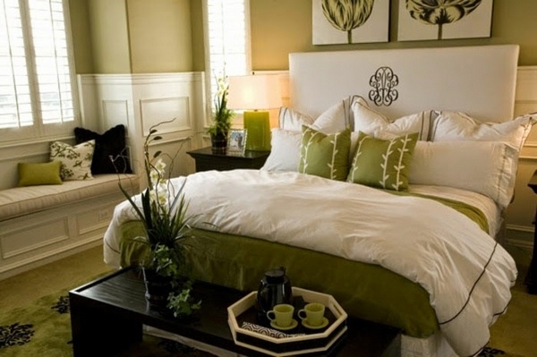 Fbed placement contemporary bedroom green accents