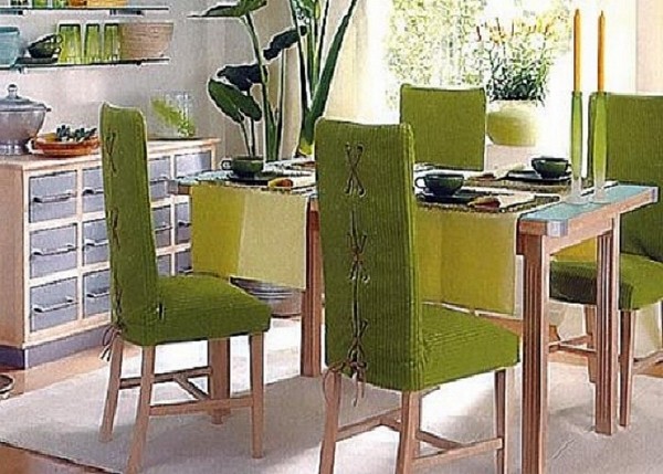 Green slipcovers for dining-chairs-modern-dining-room-interior