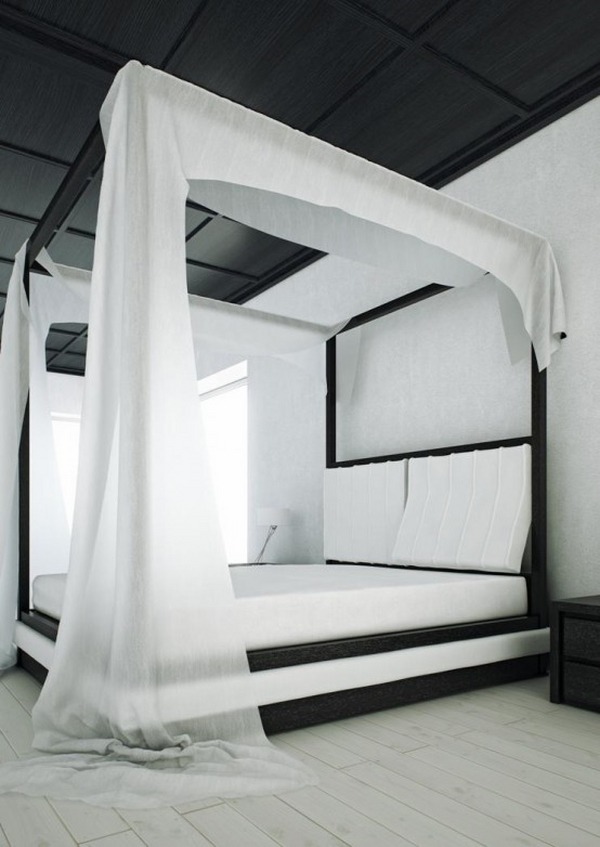 Modern black and white canopy bed 