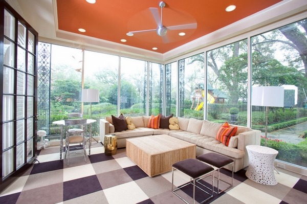 Modern sunrooms ideas glass walls sectional sofa