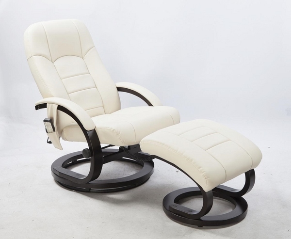 Reclining chair with footrest white leather