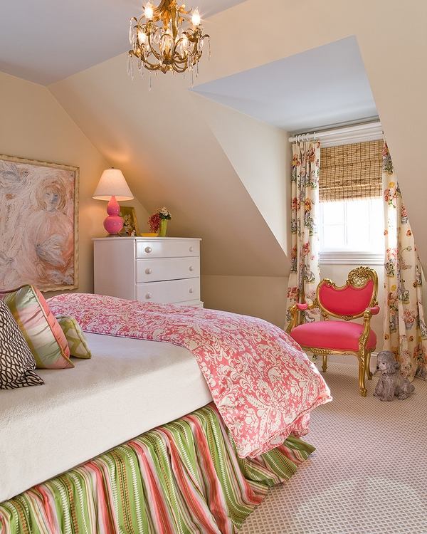 attic bedroom colorful bed skirt interior decoration