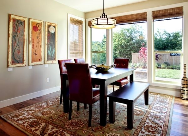 bamboo curtains and blinds dining area carpet garden view