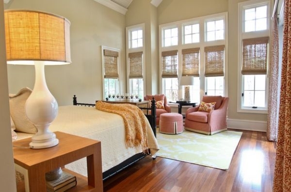 bamboo window blinds bedroom pink armchair