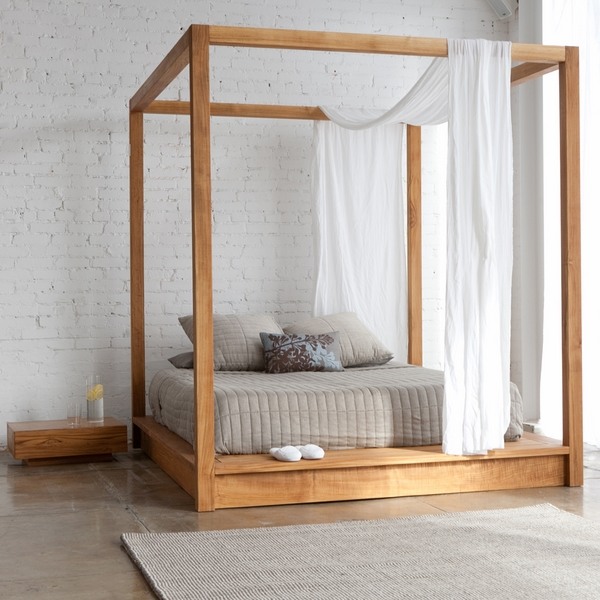 bedroom ideas vintage wooden canopy bed white curtain