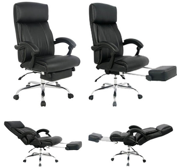 black leather reclining office chair positions