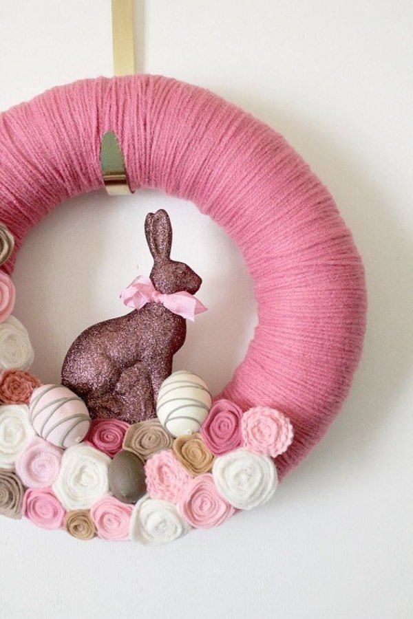 bunny decorations easter wreath pink flowers