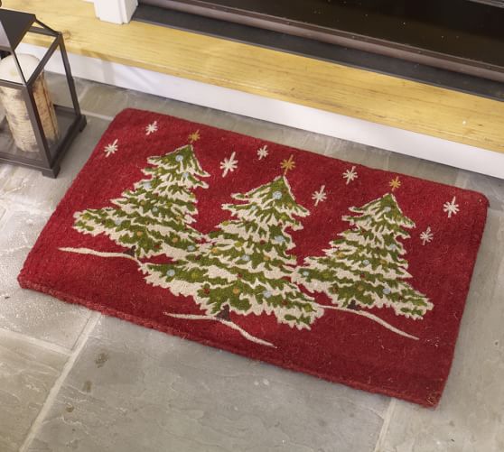 christmas theme doormat red green christmas trees